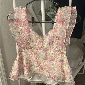 Wildfox Floral Pink and Cream Blouse